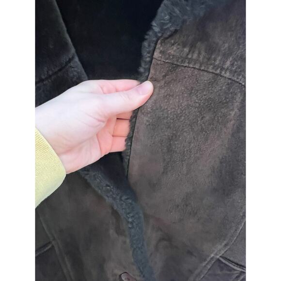 Vintage Guess Women's L Brown Suede Leather Faux Fur Lined Jacket Coat Y2K - Picture 13 of 16